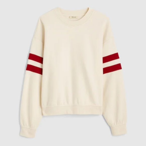 Madewell Relaxed Varsity Sweatshirt XXL Vintage Ivory Red Stripe Retro Preppy - Picture 3 of 9